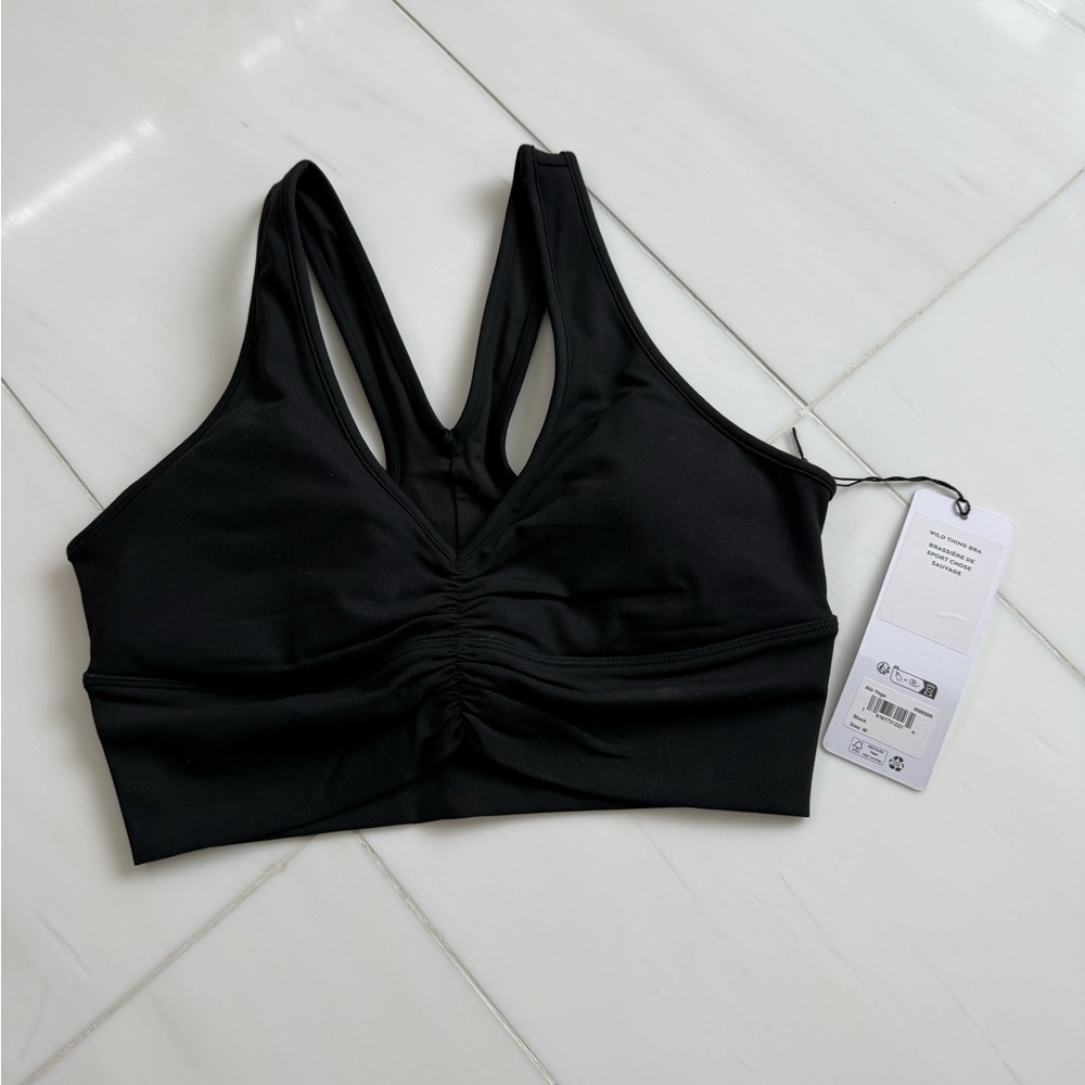 ALO Yoga Black Ruched V-Back Sports Bra